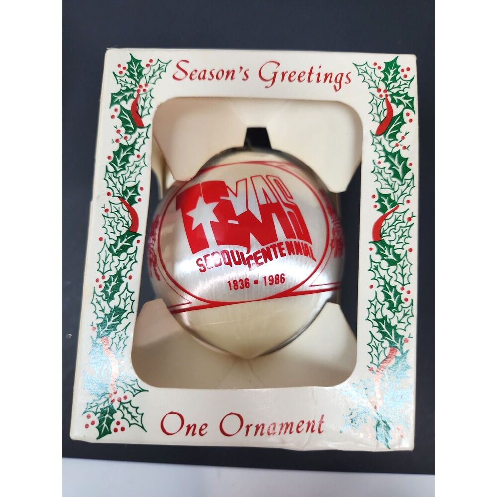 Vintage Texas Christmas Ornament Collectible 1986 Satin Ball OFFICIAL in Box